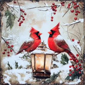 10" x 10" Pair of Cardinals on a Lantern Sign-TTE-009