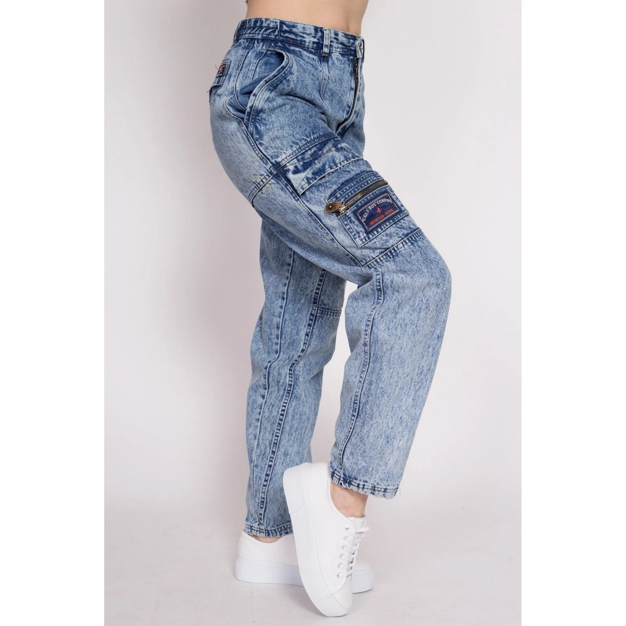 80s Acid Wash Denim Cargo Jeans - Medium, 29"