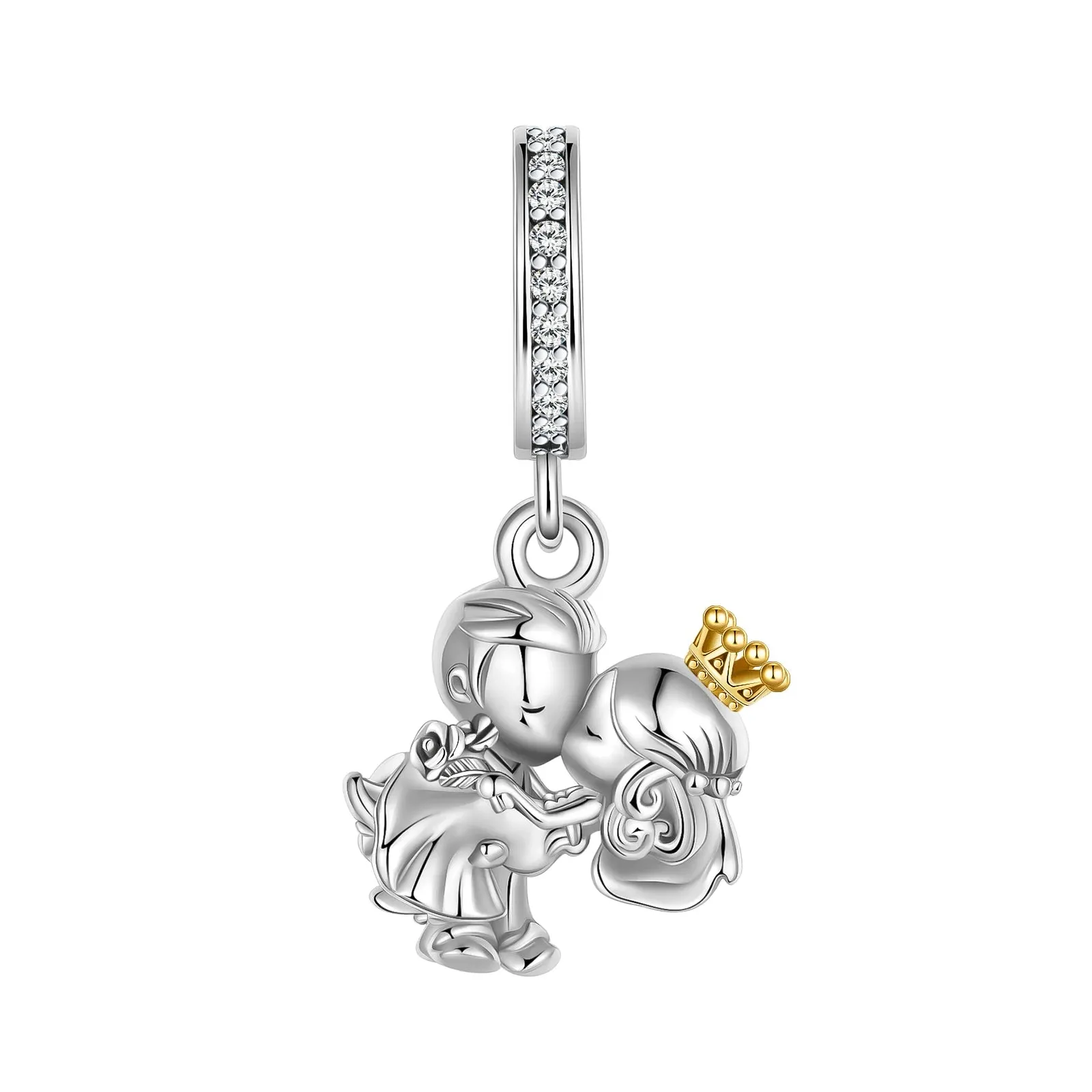 925 Sterling Silver Princess Kiss Crown Charm for Pandora Bracelets