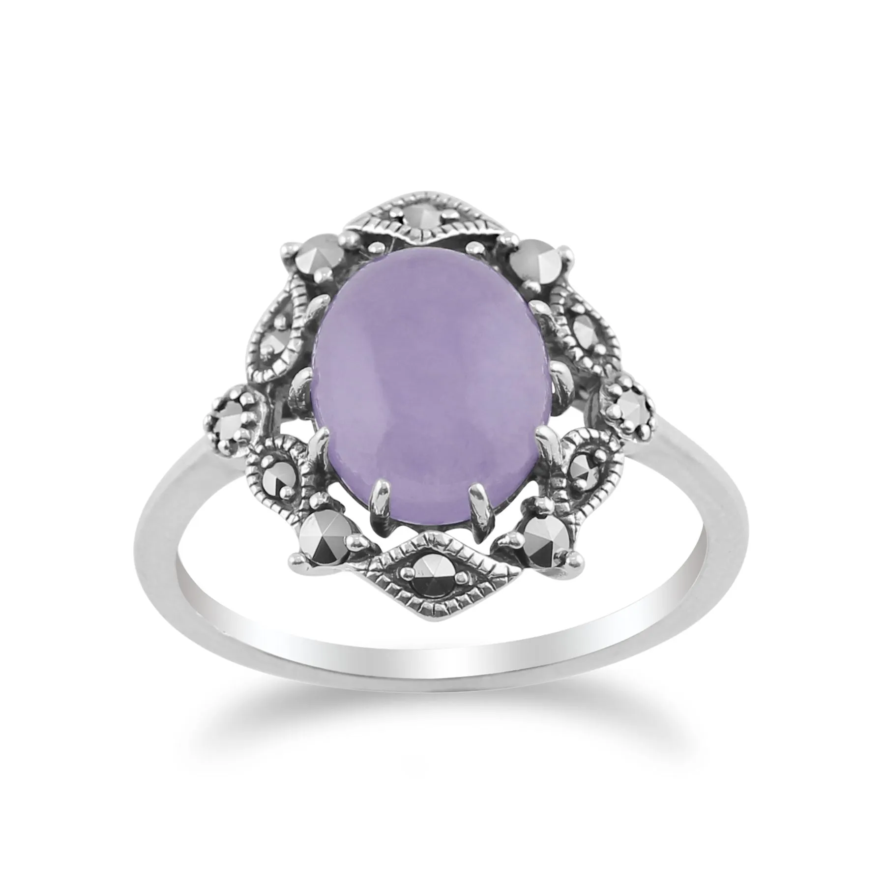 925 Sterlingsilber Jugendstil Vintage Inspiriert Lavendel Jade & Markasit Ring