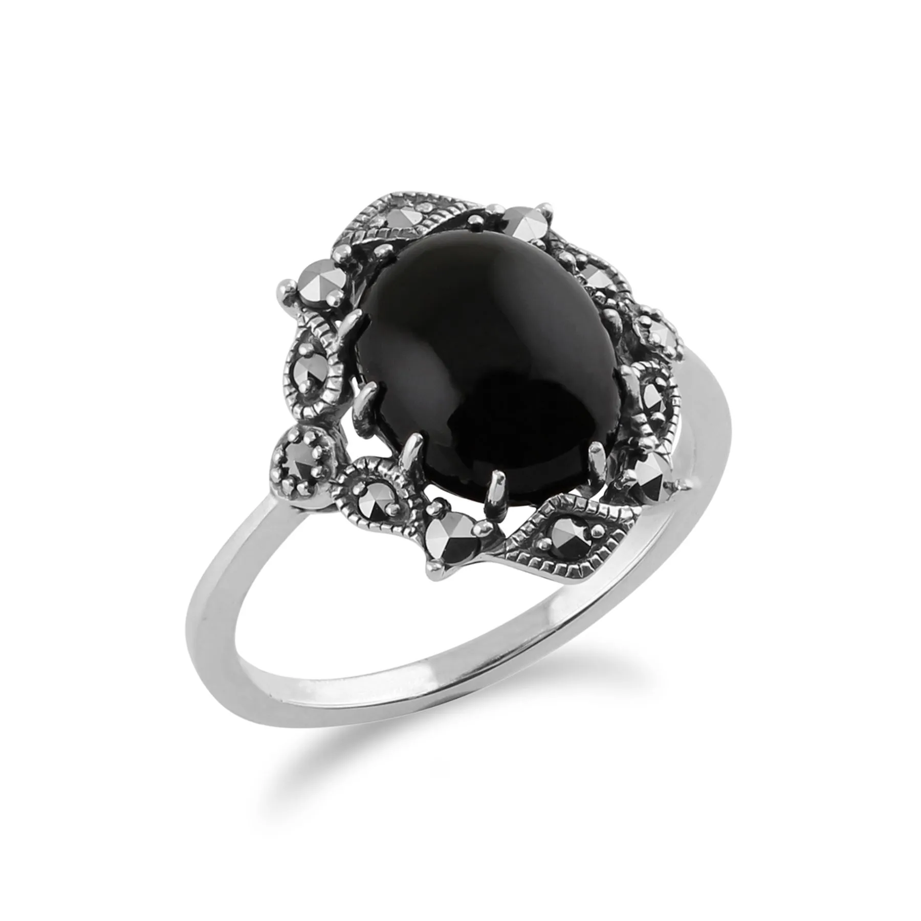 925 Sterlingsilber Jugendstil Vintage Inspiriert Onyx & Markasit Ring