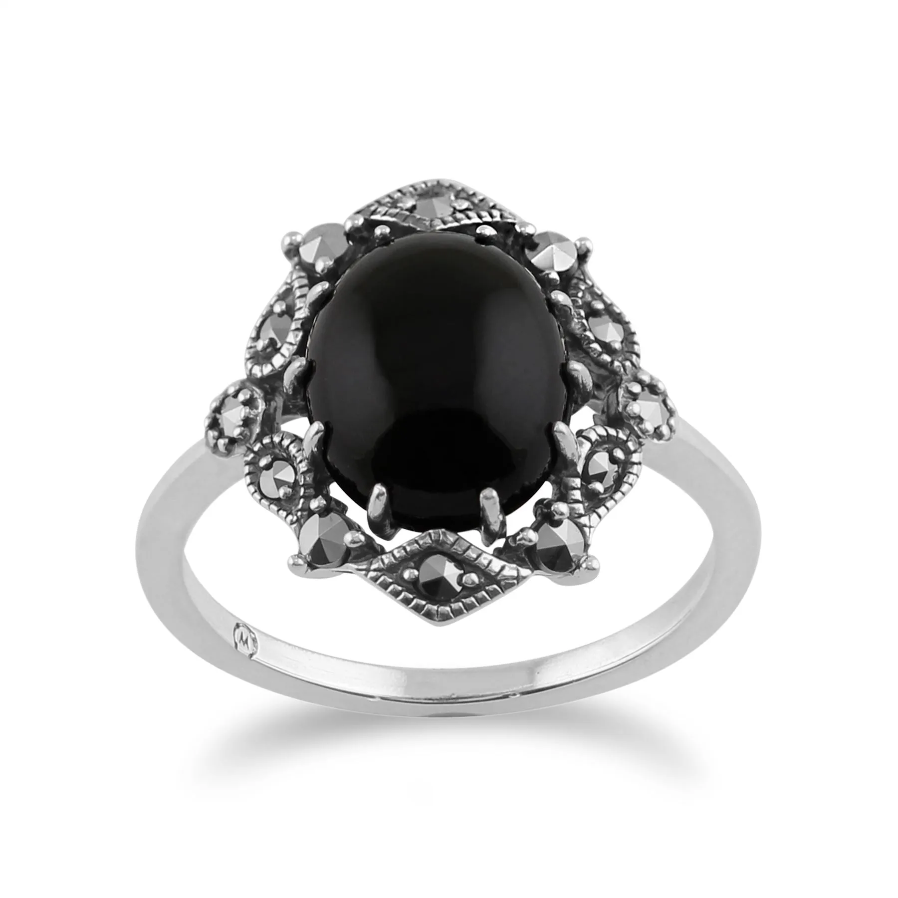 925 Sterlingsilber Jugendstil Vintage Inspiriert Onyx & Markasit Ring