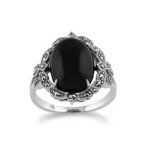 925 Sterlingsilber Jugendstil Vintage Inspiriert Onyx & Markasit Statement Ring