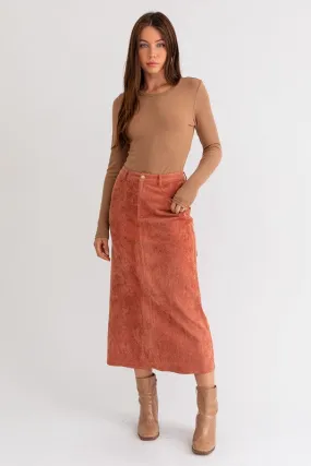 Adorned Rust Brown Corduroy Skirt