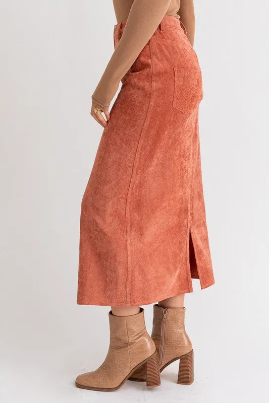 Adorned Rust Brown Corduroy Skirt