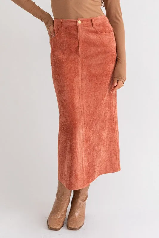 Adorned Rust Brown Corduroy Skirt