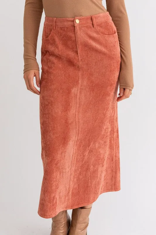 Adorned Rust Brown Corduroy Skirt