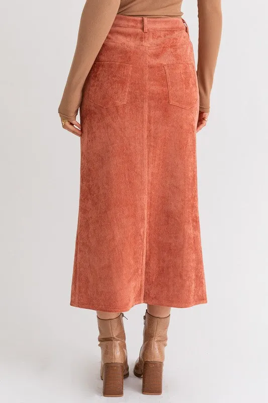 Adorned Rust Brown Corduroy Skirt