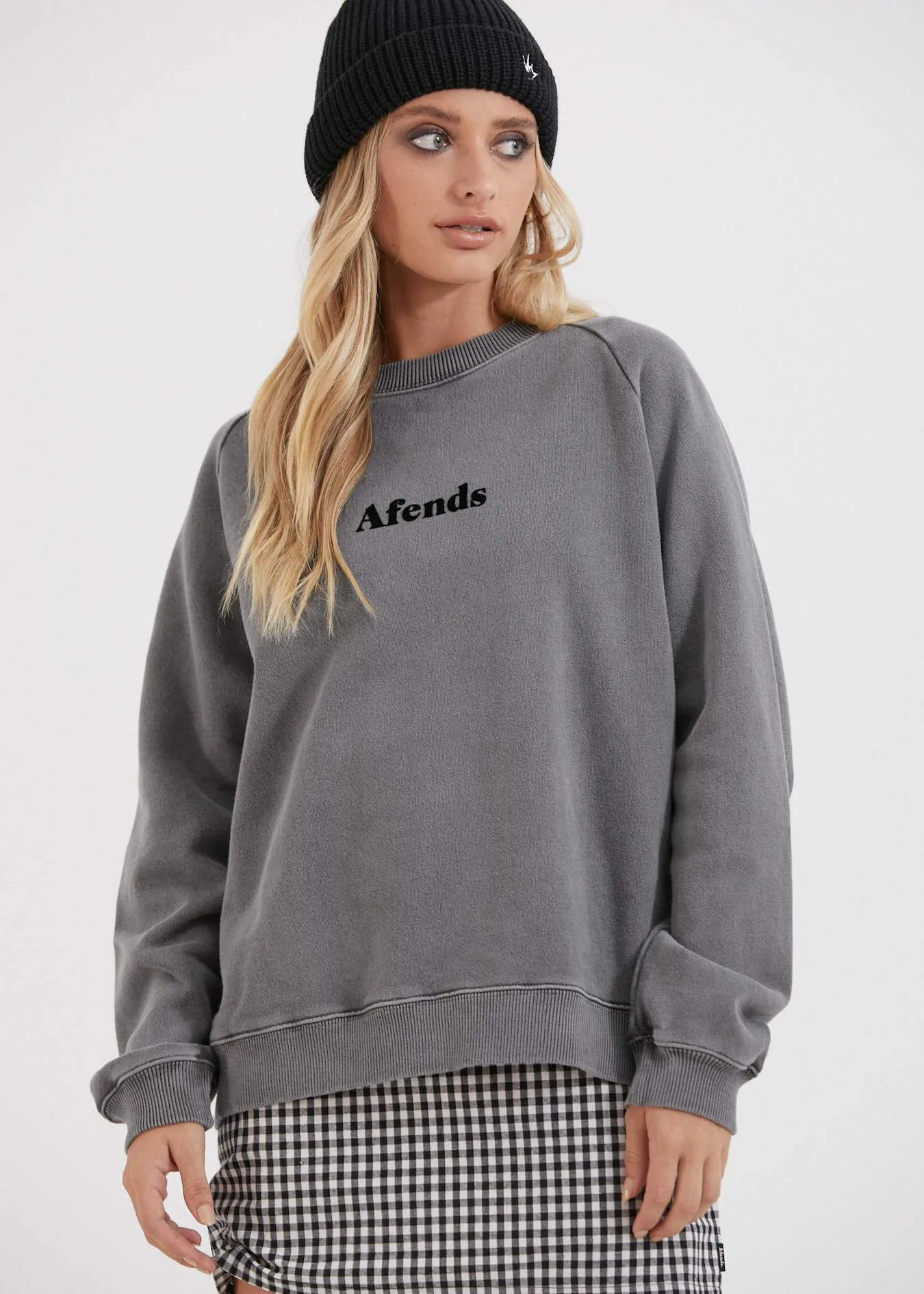 Afends Womens Stella - Slouchy Crew Neck - Stone Black