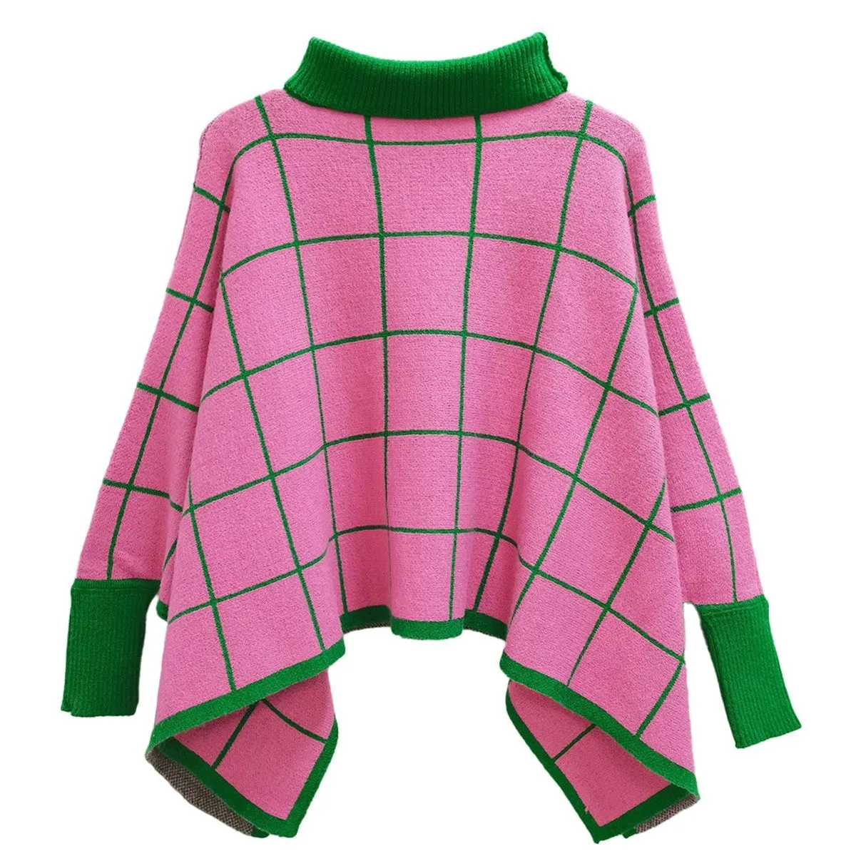 AKA Sorority Plaid Knit Pink Green Poncho