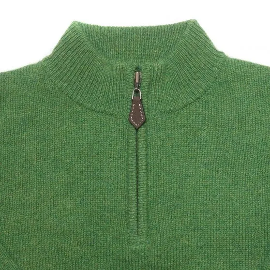 Alan Paine Watercress Lambswool Quarter Zip Jumper