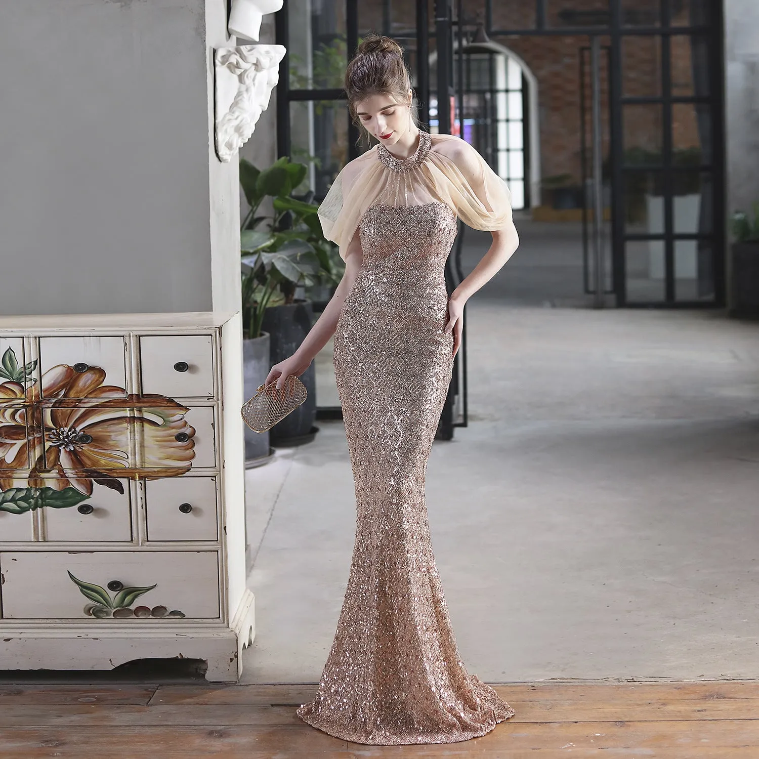 Alcyone-18625-Beaded Mesh Formal Dress