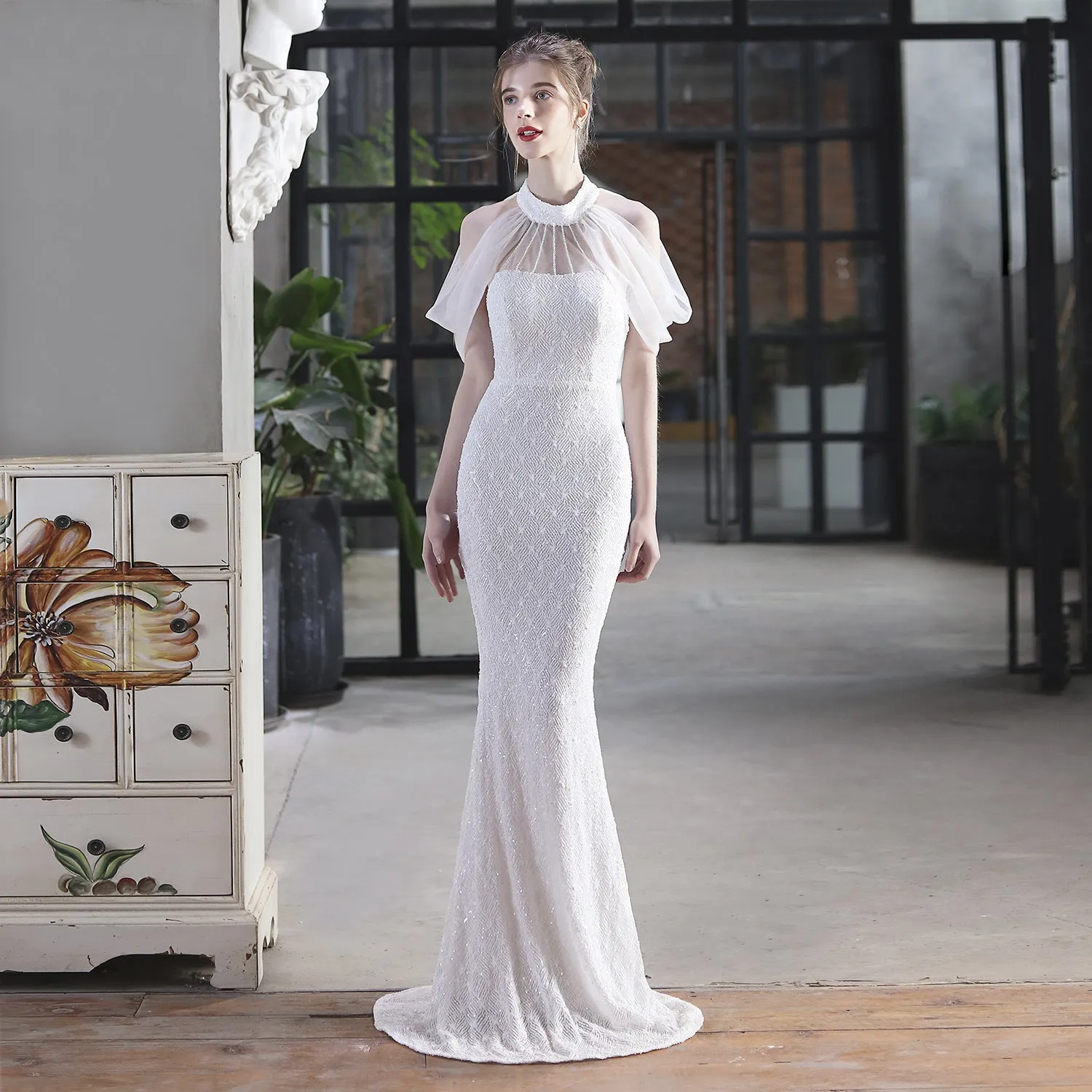 Alcyone-18625-Beaded Mesh Formal Dress