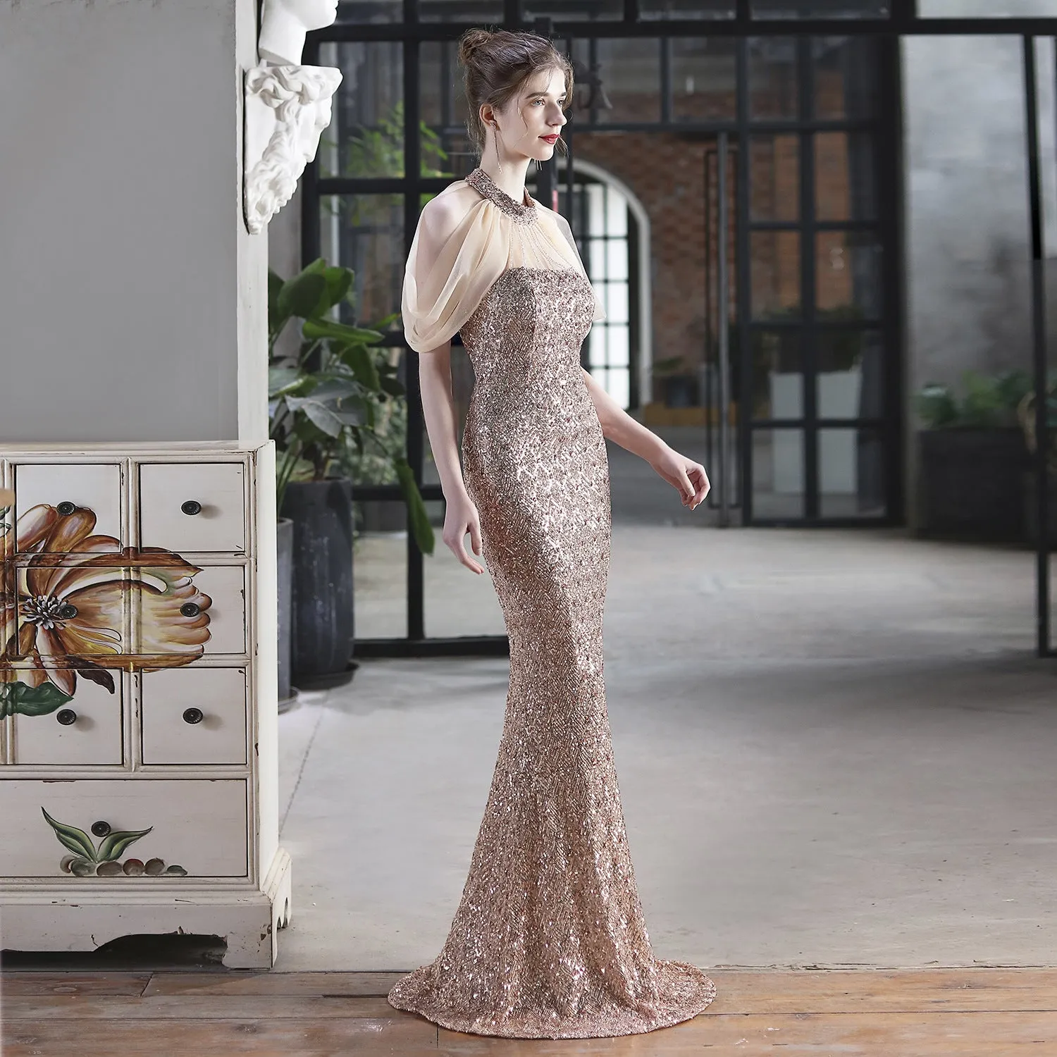 Alcyone-18625-Beaded Mesh Formal Dress