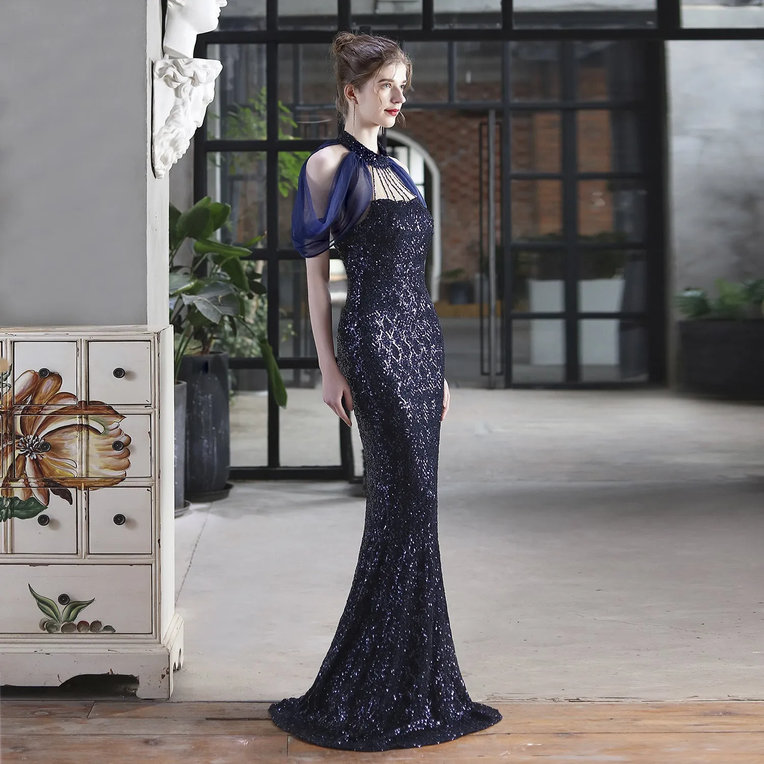 Alcyone-18625-Beaded Mesh Formal Dress