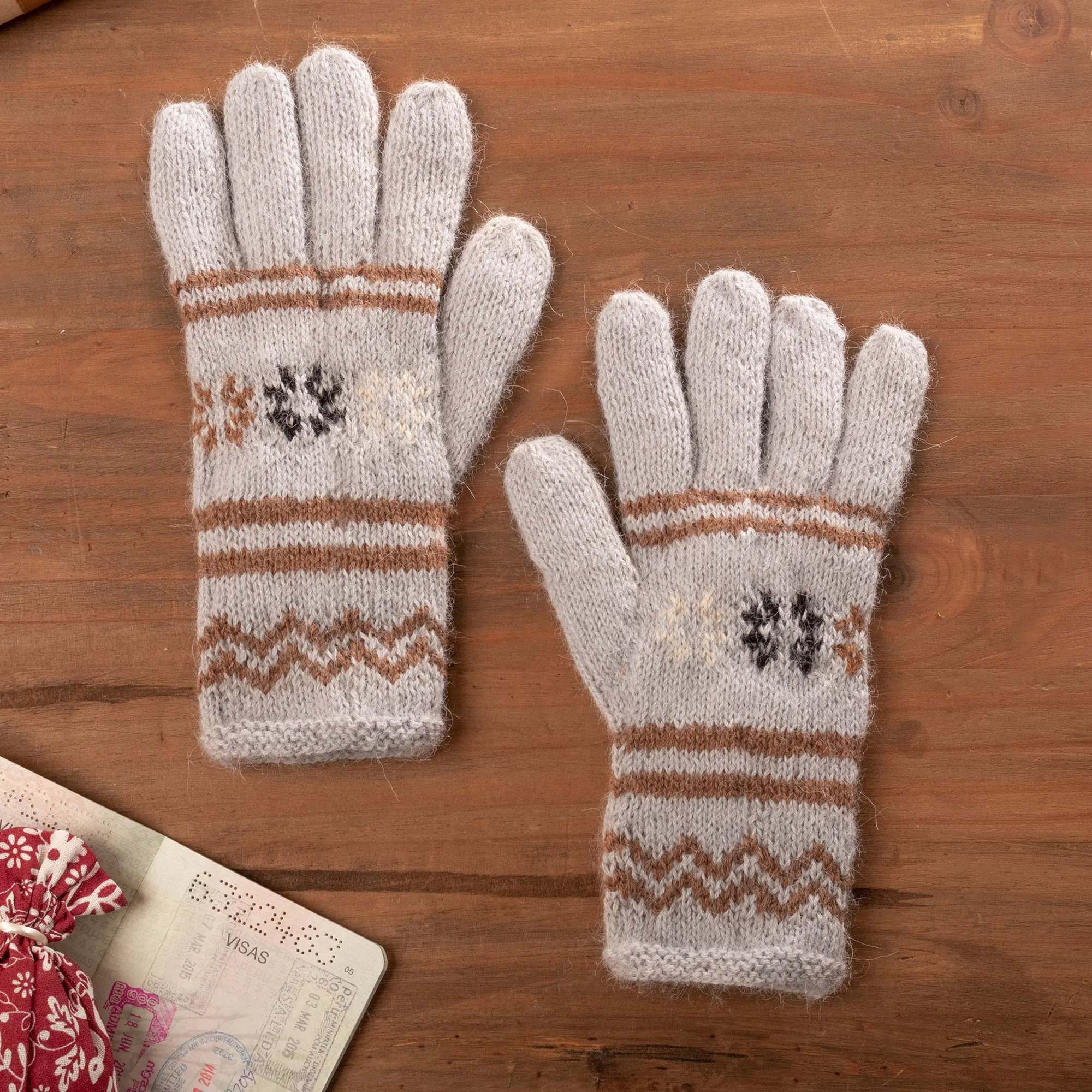 Alpaca Wool Patterned Gloves from Peru - Gentle Clouds | NOVICA