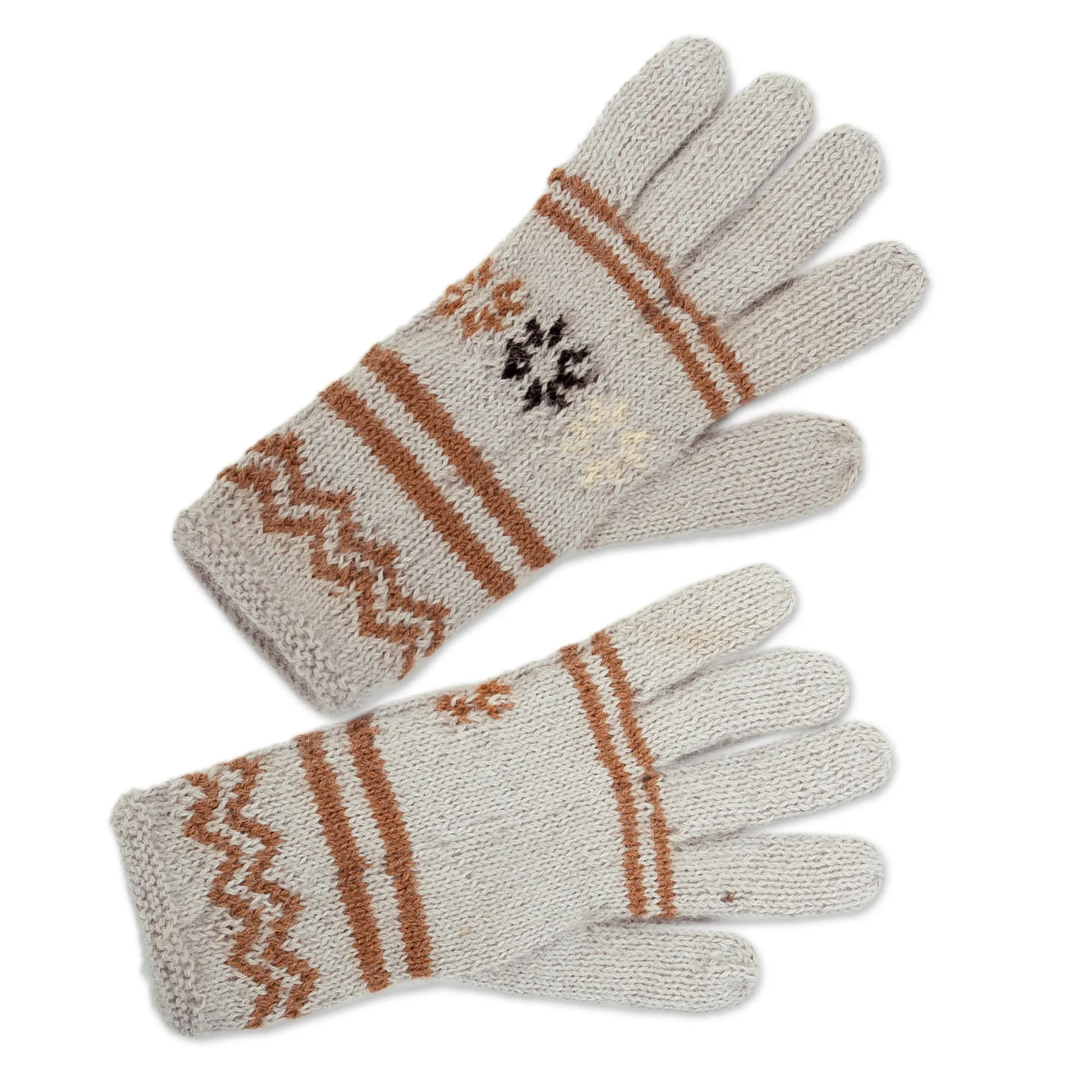 Alpaca Wool Patterned Gloves from Peru - Gentle Clouds | NOVICA