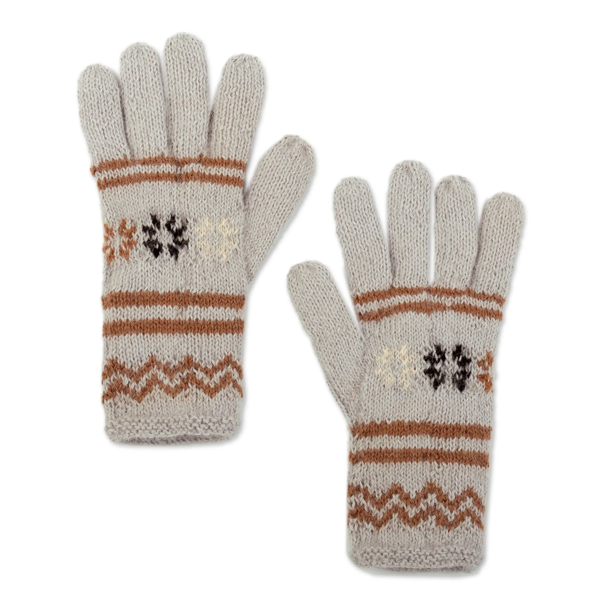 Alpaca Wool Patterned Gloves from Peru - Gentle Clouds | NOVICA