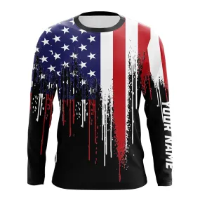 American Flag Custom Long Sleeve Shirts Patriotic Fishing Apparel , Fishing Flag 3D Shirt