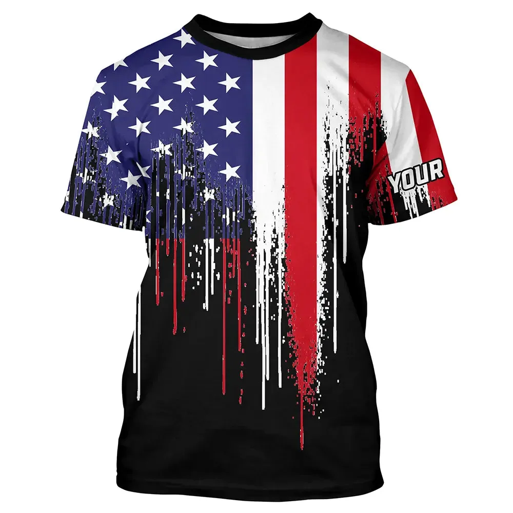 American Flag Custom Long Sleeve Shirts Patriotic Fishing Apparel , Fishing Flag 3D Shirt