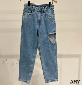 Amy Fashion - 2024 Women's Ripped Vintage Casual Streetwear High Waist New Fashion Woman Jean