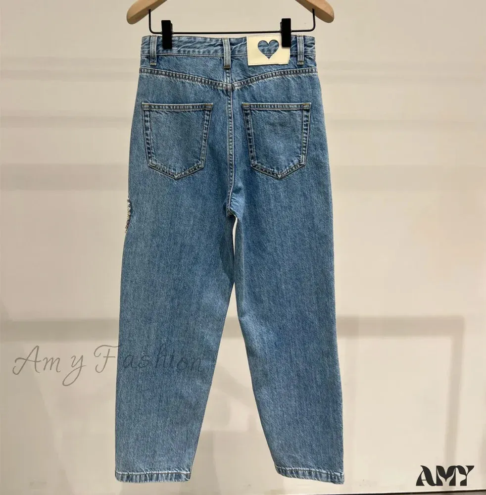 Amy Fashion - 2024 Women's Ripped Vintage Casual Streetwear High Waist New Fashion Woman Jean