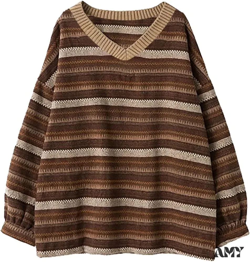 Amy Fashion - Ladies Autumn/Winter Retro Striped Sweater