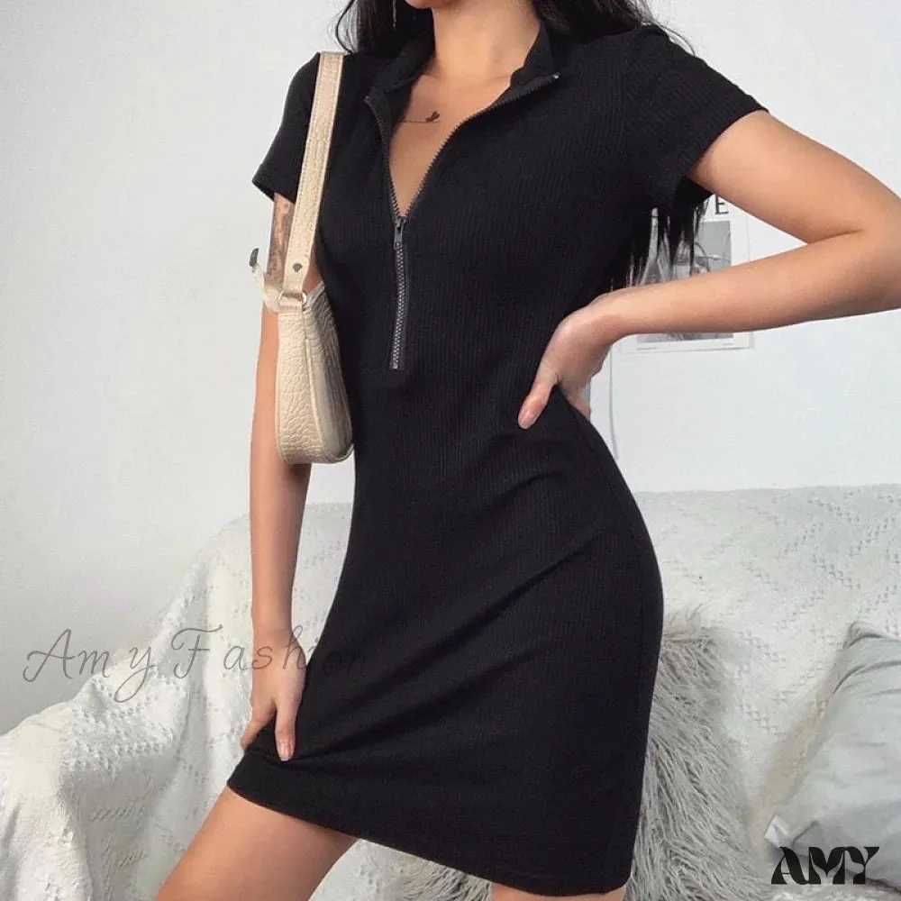 Amy Fashion - Women Winter Fall Bodycon Ribbed Dress