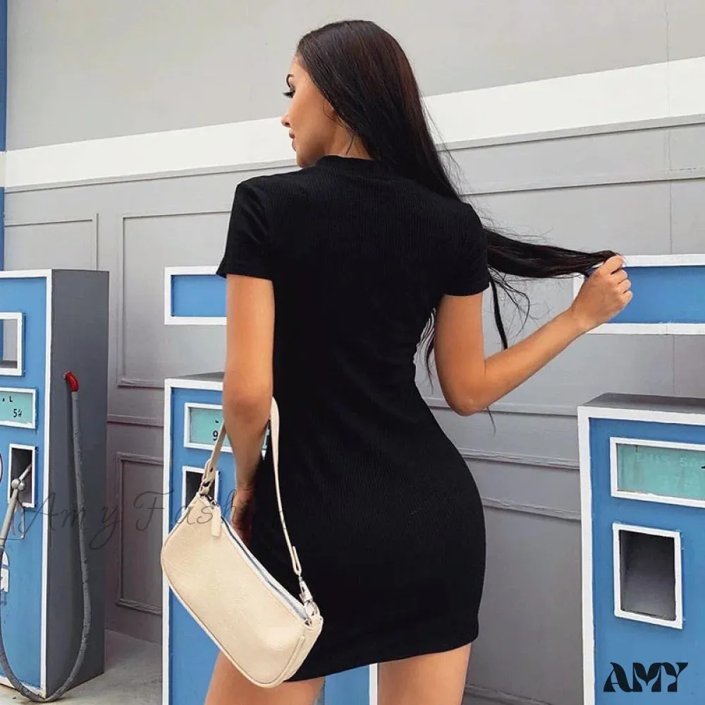 Amy Fashion - Women Winter Fall Bodycon Ribbed Dress