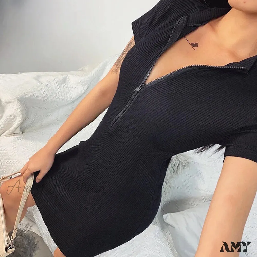 Amy Fashion - Women Winter Fall Bodycon Ribbed Dress