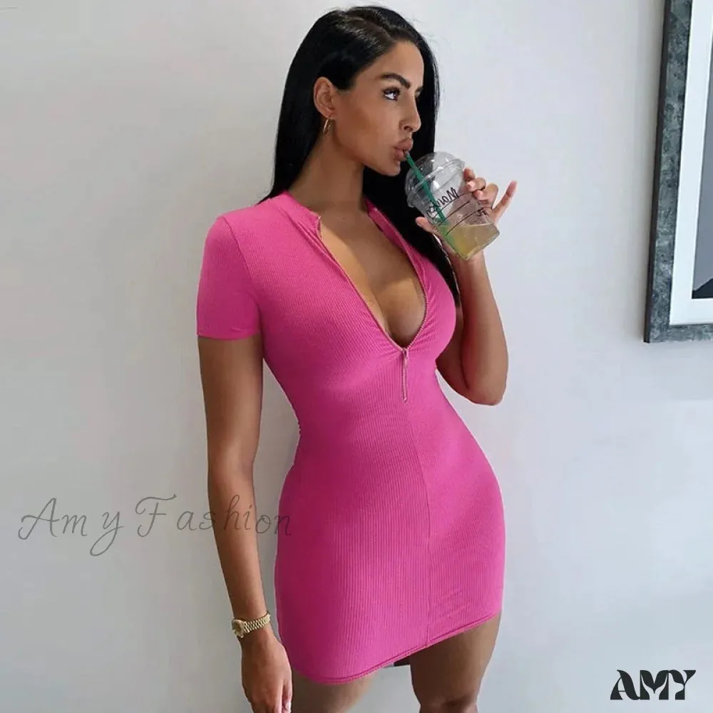 Amy Fashion - Women Winter Fall Bodycon Ribbed Dress