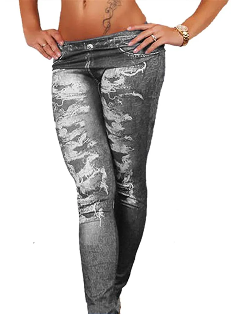 Amybria Women's Skinny Jeggings Stretchy Slim Denim Look Leggings Trousers