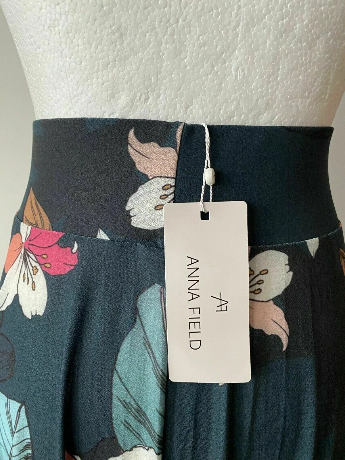 Anna Field Midi Skirt Size 8 Petrol Blue Floral