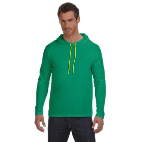 Anvil Men's Heather Green Lightweight Long-Sleeve Hooded T-Shirt