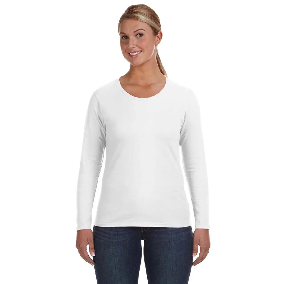 Anvil Women's White Lightweight Long-Sleeve T-Shirt