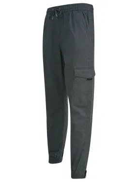 Anza Stretch Cotton Twill Cuffed Cargo Jogger Pants with Pockets in Asphalt Grey - Tokyo Laundry