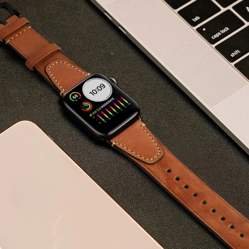 Apple Watch (45mm) retro cowhide genuine leather watch strap - Coffee