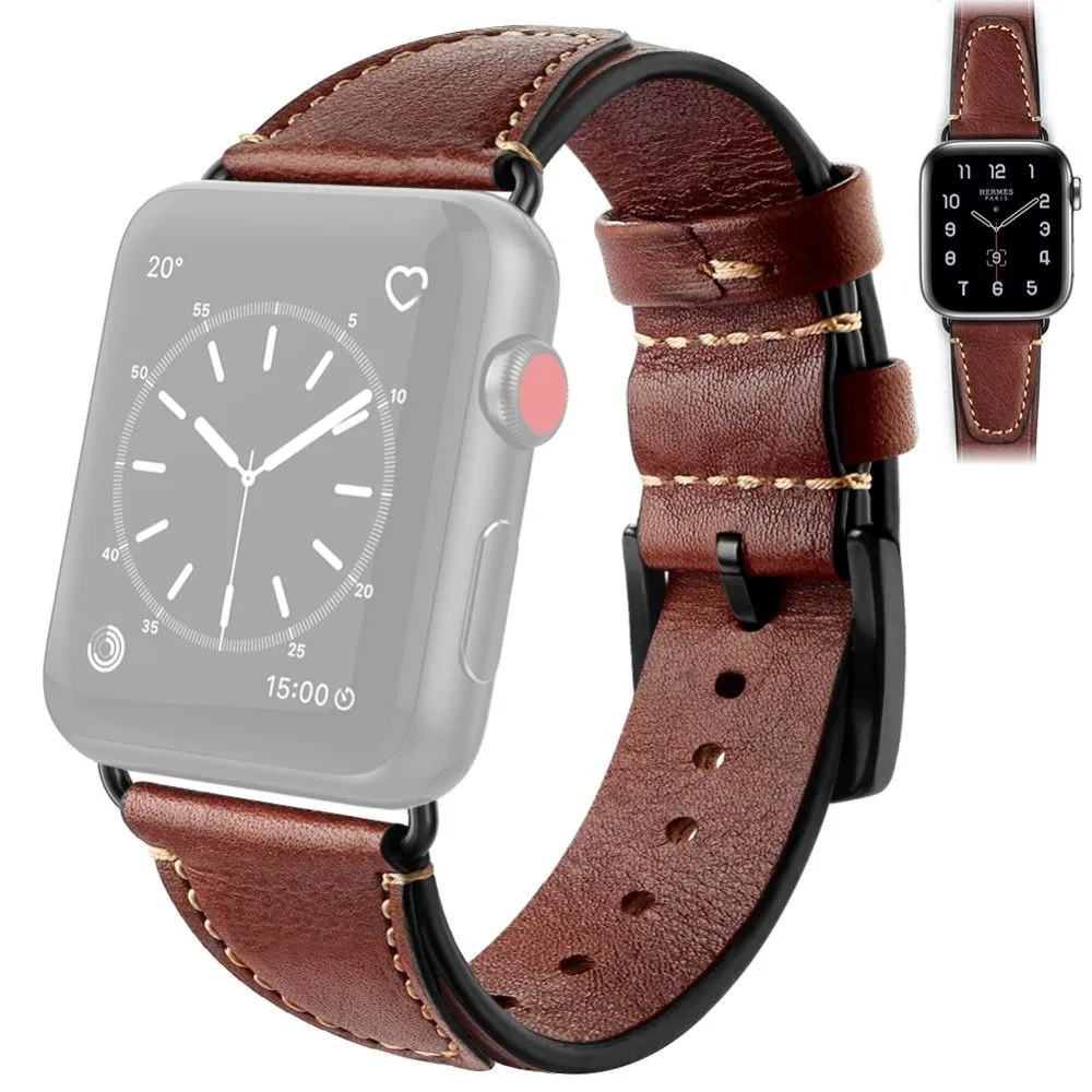 Apple Watch (45mm) retro cowhide genuine leather watch strap - Coffee