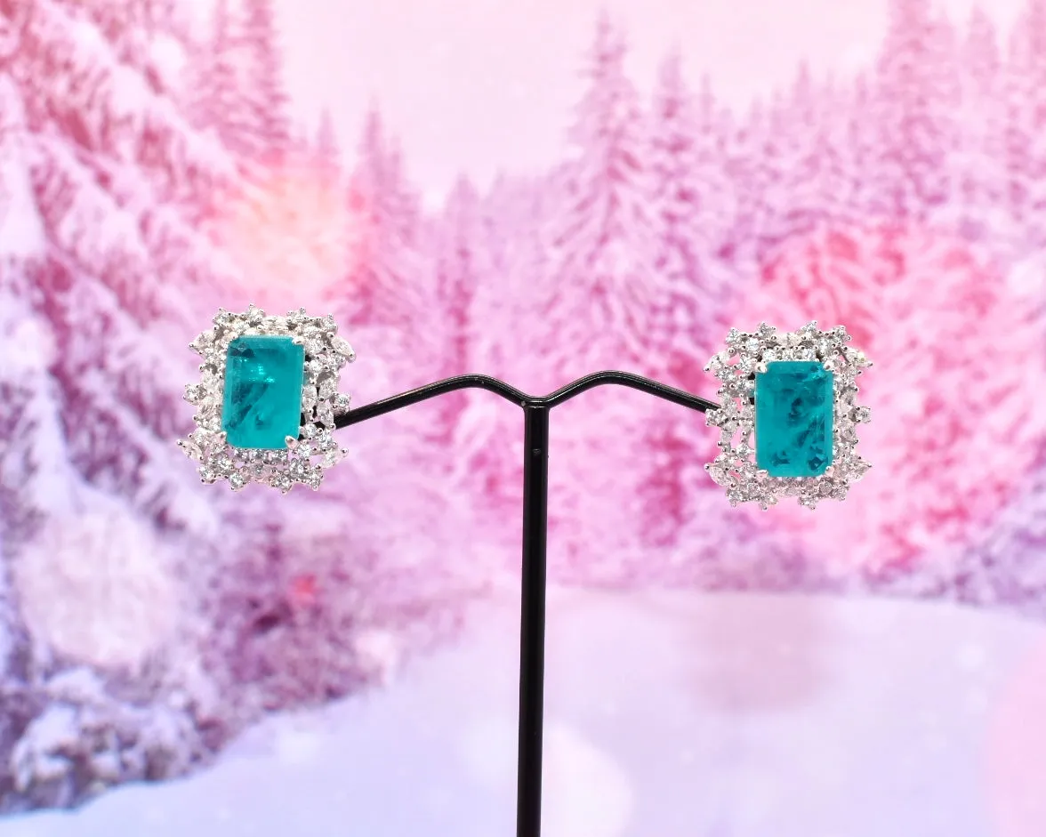 Aqua Chalcedony & CZ Statement Earrings