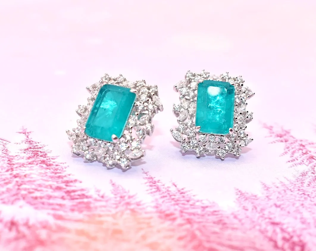 Aqua Chalcedony & CZ Statement Earrings