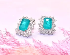 Aqua Chalcedony & CZ Statement Earrings