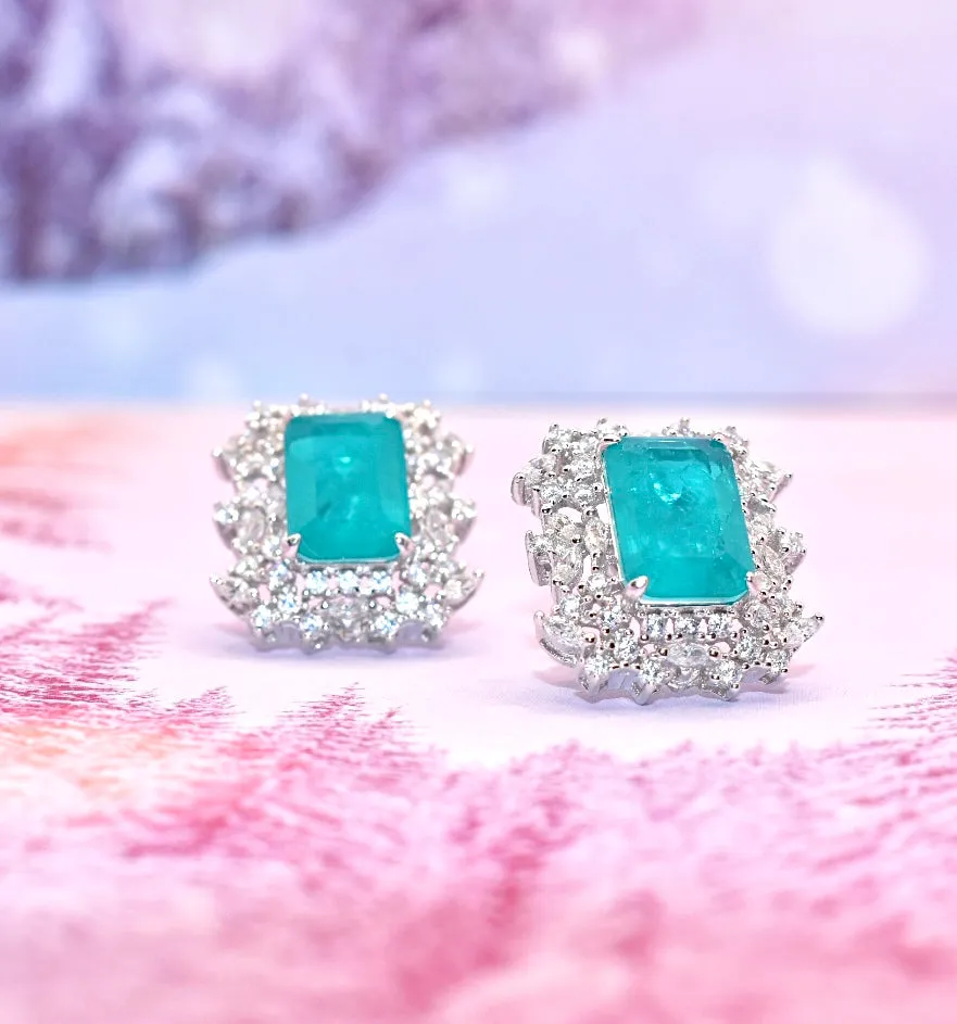 Aqua Chalcedony & CZ Statement Earrings