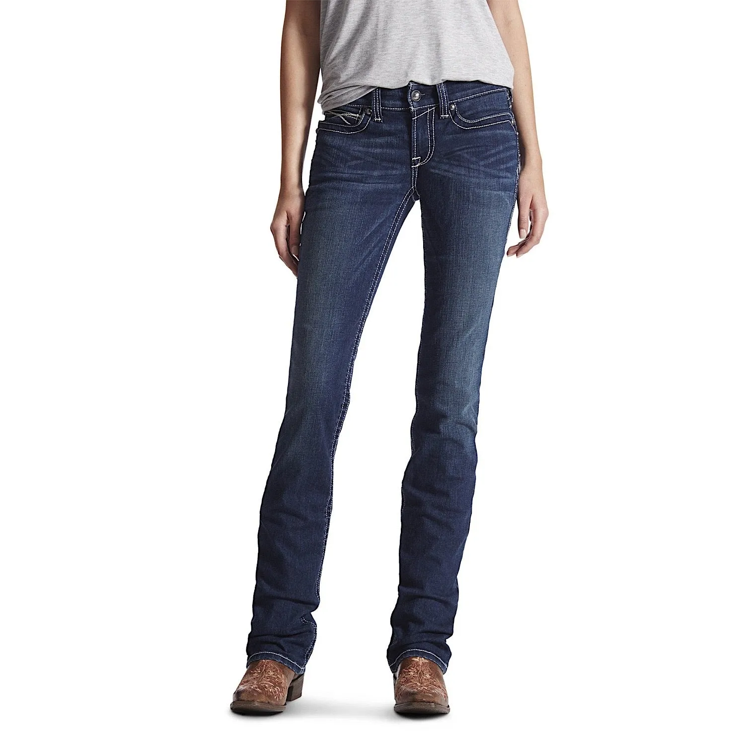 Ariat Womens R.E.A.L Mid Rise Stackable Straight Leg Jean Icon Ocean