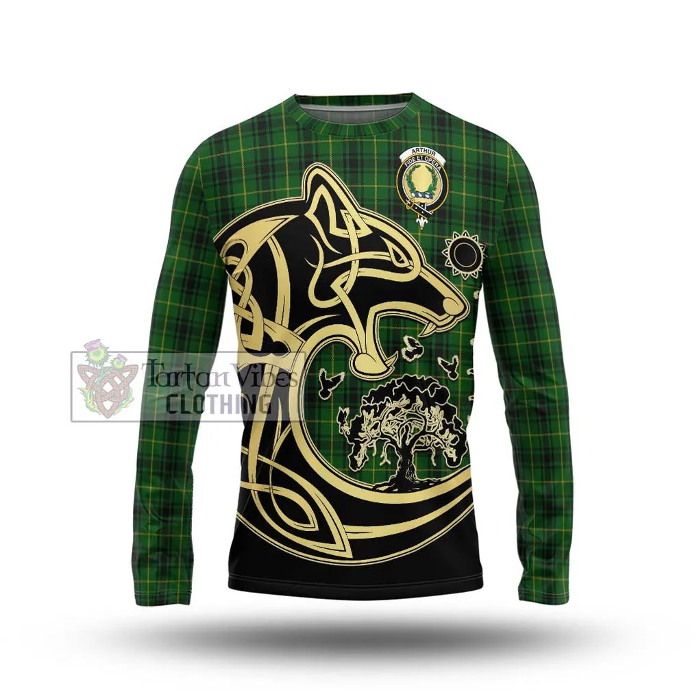 Arthur Tartan Long Sleeve T-Shirt with Family Crest Celtic Wolf Style