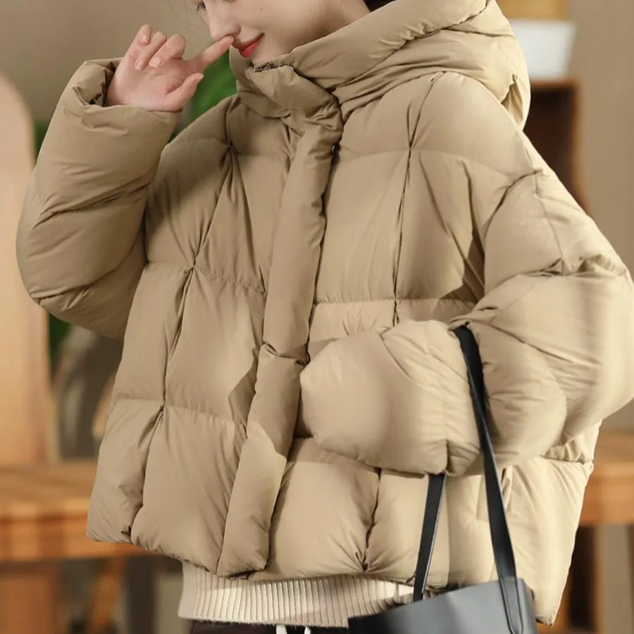 Babakud Women Winter Plain Hooded Warm Thick Puffer Short Jacket