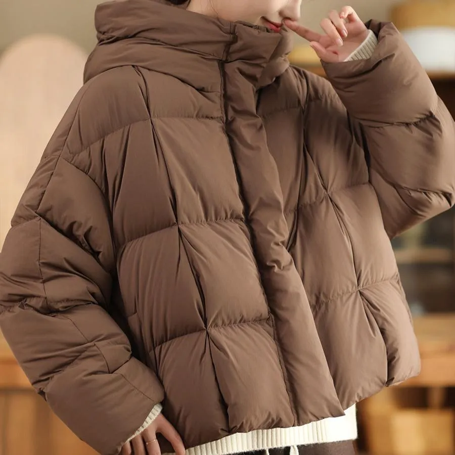 Babakud Women Winter Plain Hooded Warm Thick Puffer Short Jacket