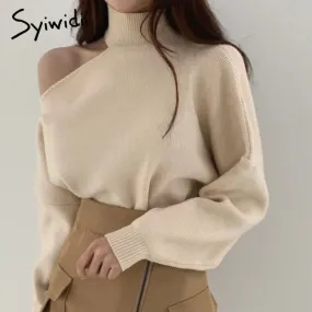 Back to College Joskaa Turtleneck Sweaters Women Autumn Winter 2024 Korean Fashion New Pullovers Halter Strapless Long Sleeve Knitted Jumpers