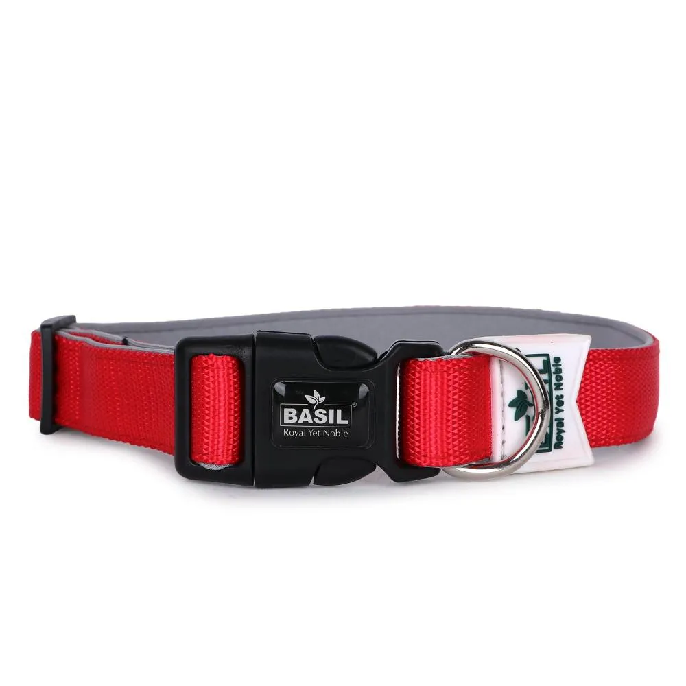 BASIL Padded Adjustable Collar for Dogs & Puppies (Red)