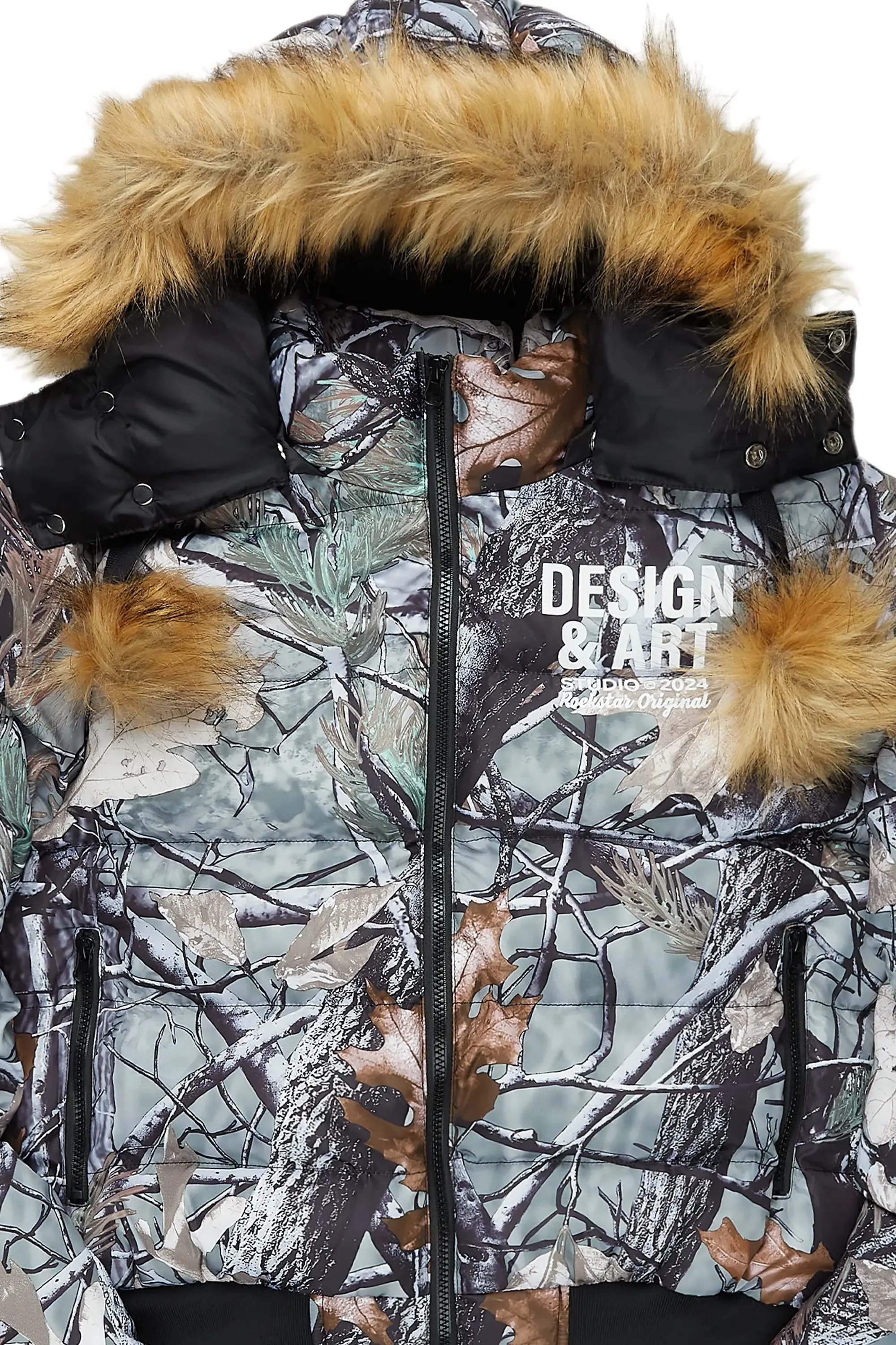 Benita Grey Tree Camo Puffer Jacket