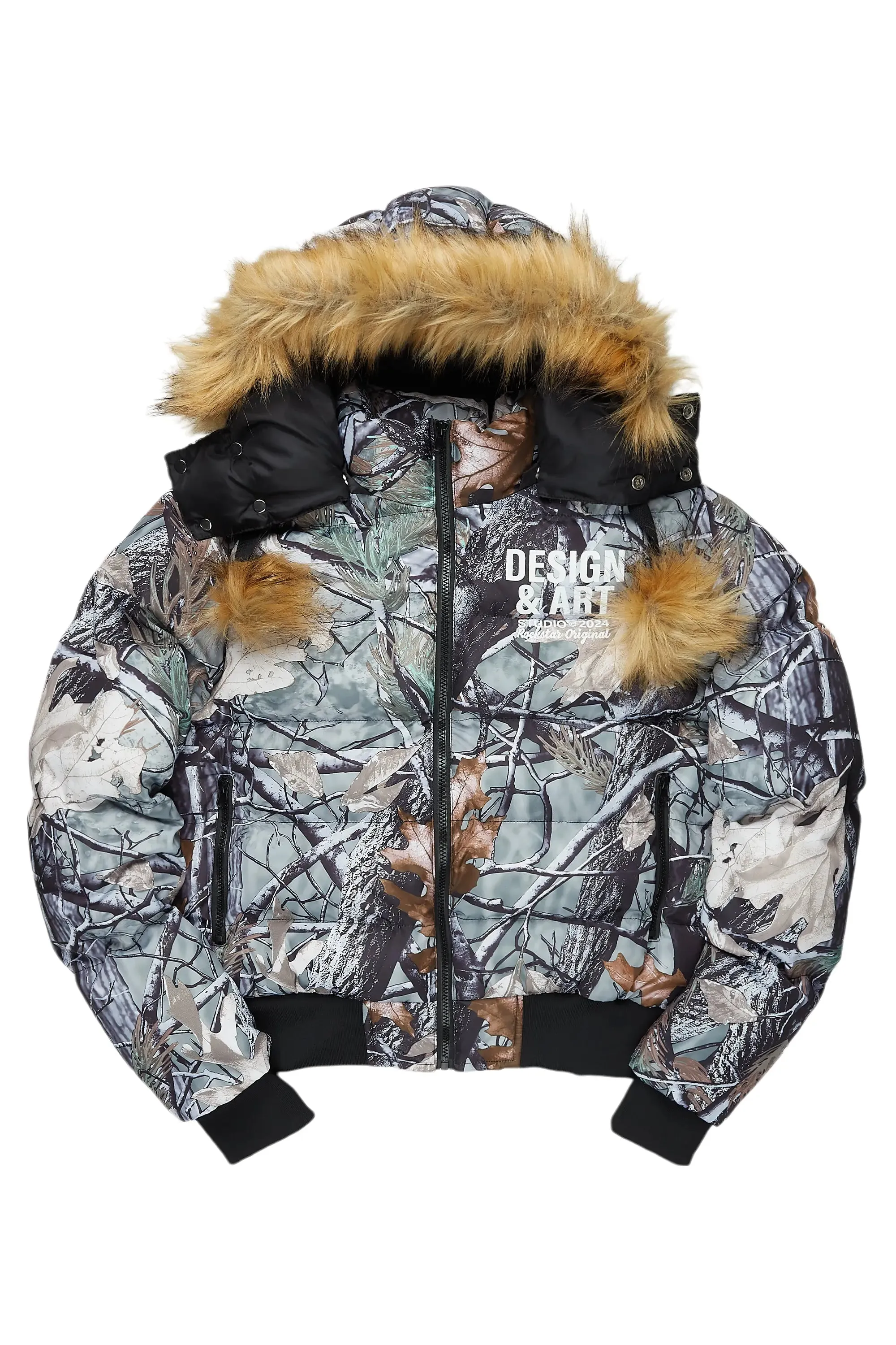 Benita Grey Tree Camo Puffer Jacket